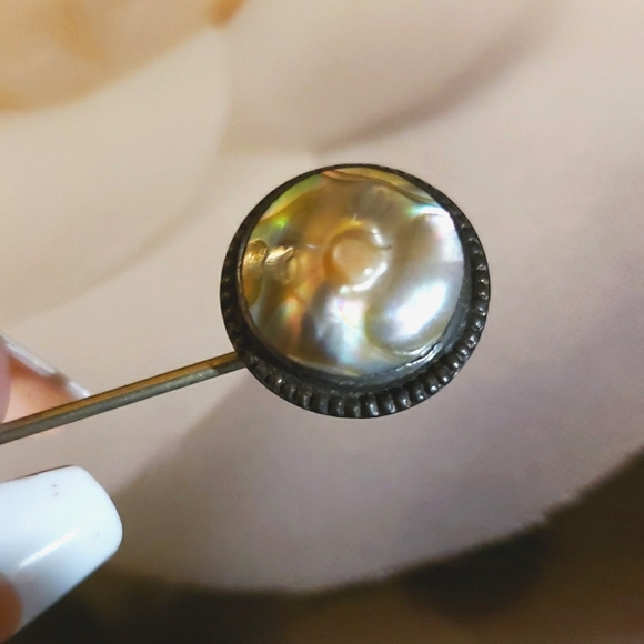 Antique Blister Pearl Sterling Stickpin - Picture 2 of 6